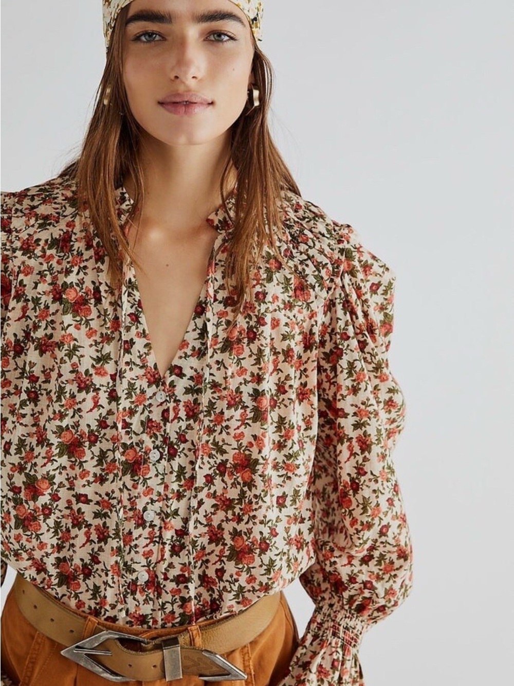 Free People Meant To Be Vintage Boho Floral Blouse Top Size L Cottage-core Fem.